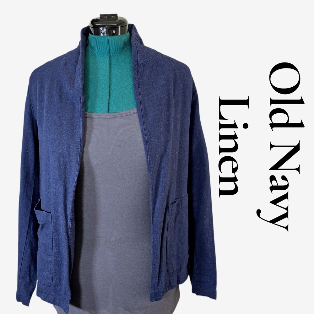 Old Navy Womens Navy Blue Linen Blend Open Front Cardigan‎ Jacket Size M